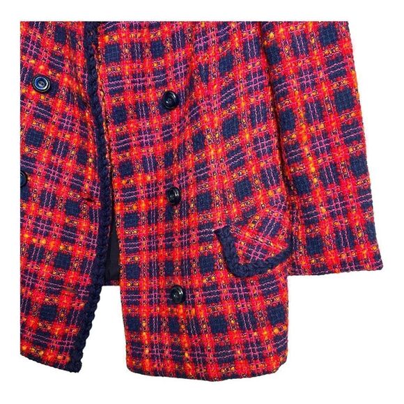 Taylor Brooke Wool Peacoat Double Breasted Red Plaid Tweed Button Women M - Picture 5 of 9